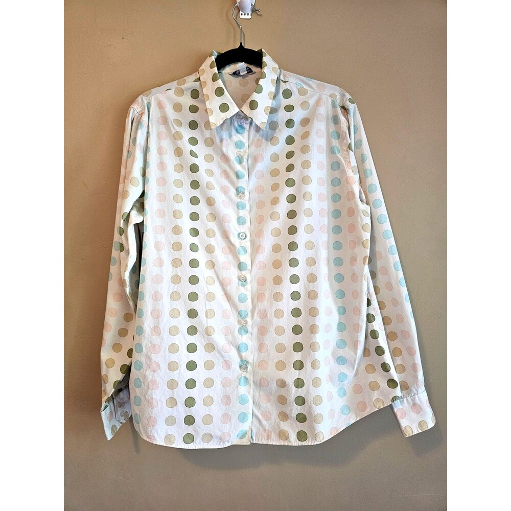 Vintage TABI Shirt Womens Large polka dot pattern size L, soft colors